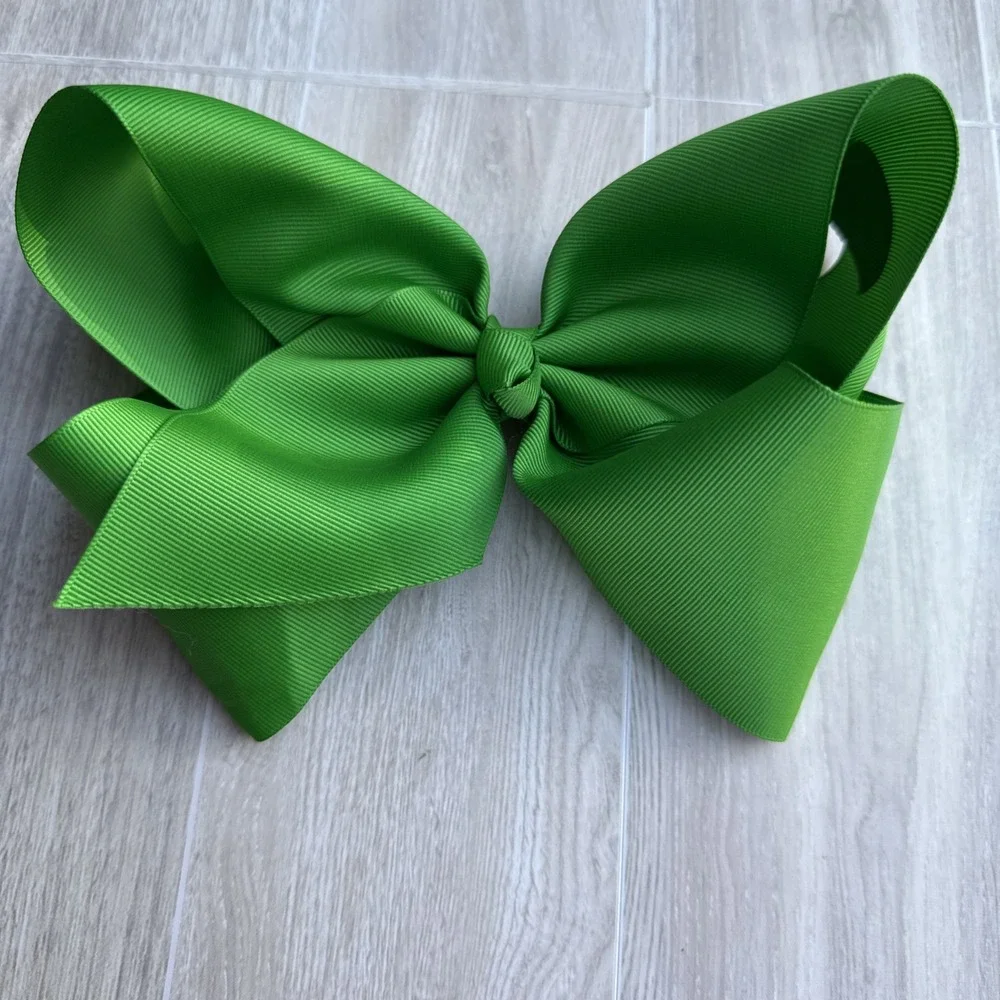 2- 7 Inch Deluxe Grosgrain Hair Bow Clip For Woman And Girls Green And‎ Blue